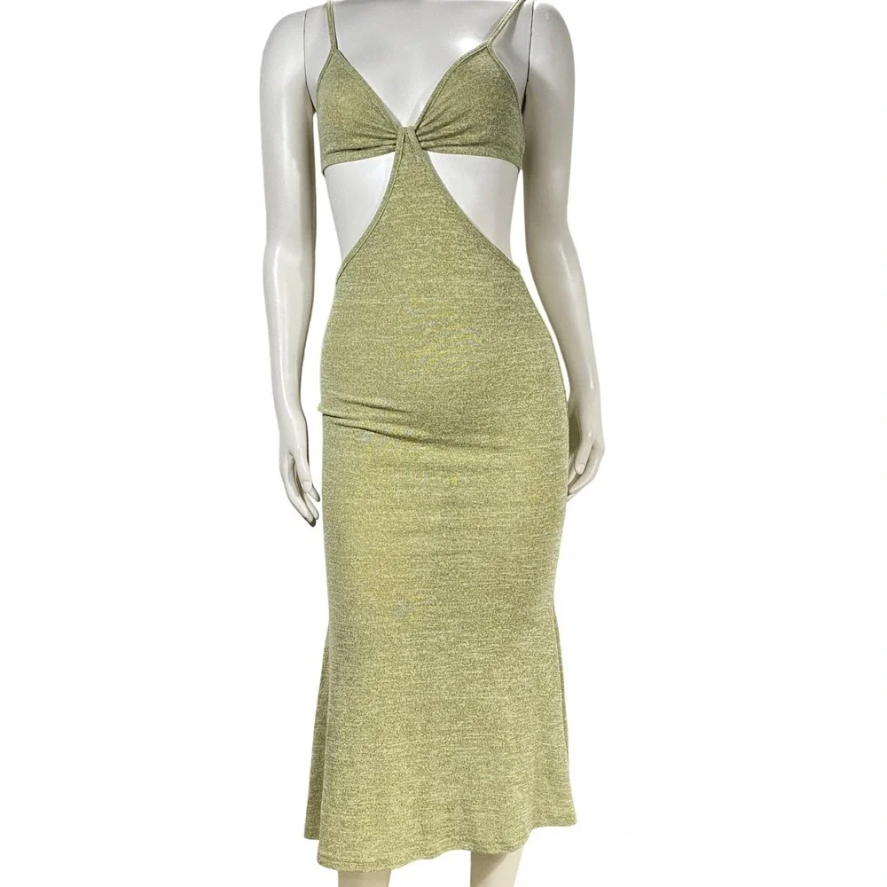 Bodycon Maxi PS Dress‎ Cut Out Mermaid Hem Open Back Soft Stretch Lime Beach